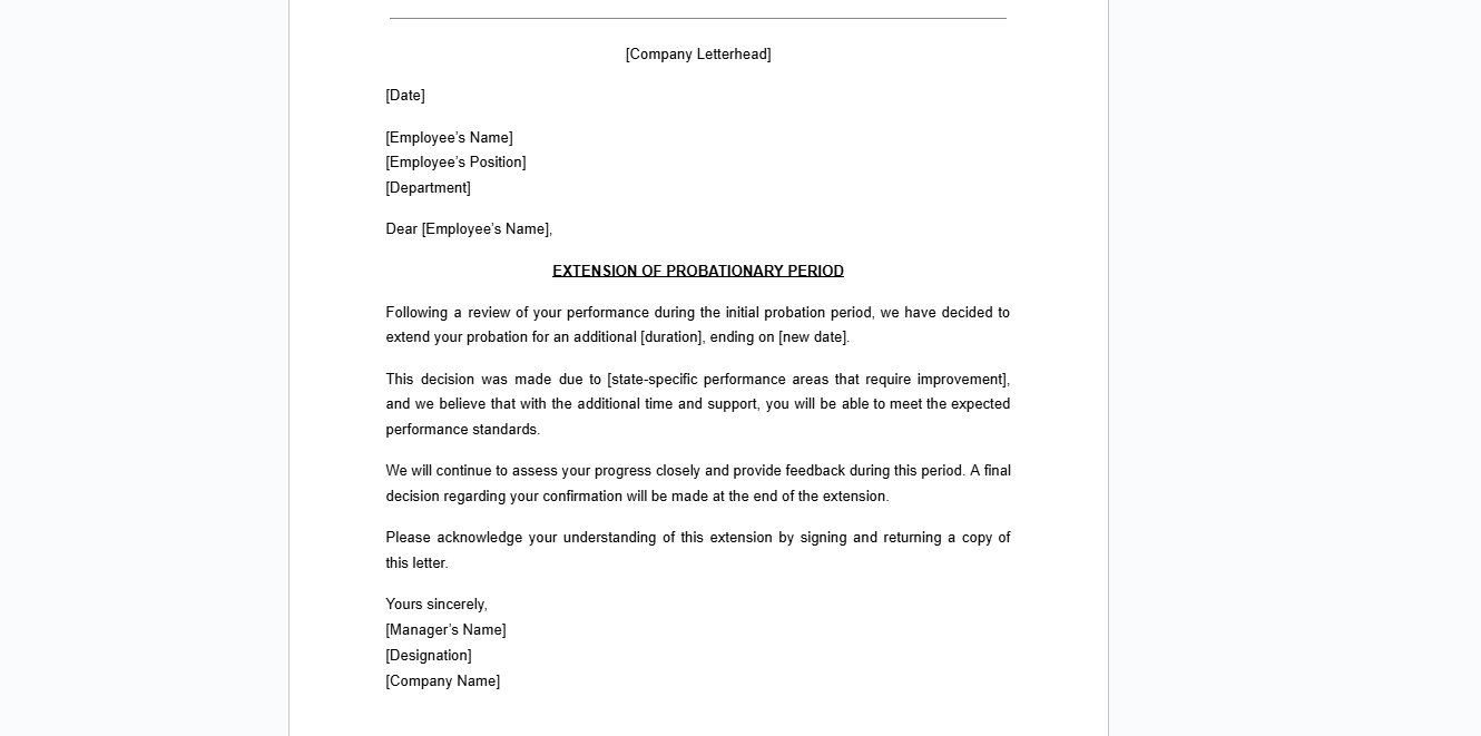Extension of Probation Letter Template